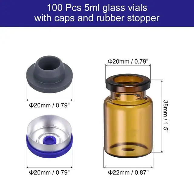 Amber Glass Sample Vials with Stoppers view 2